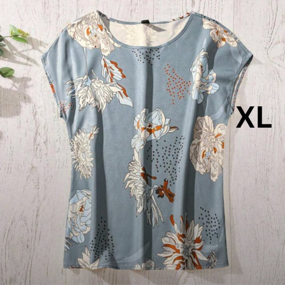 Floral Short Sleeve Women's Top in Blue
